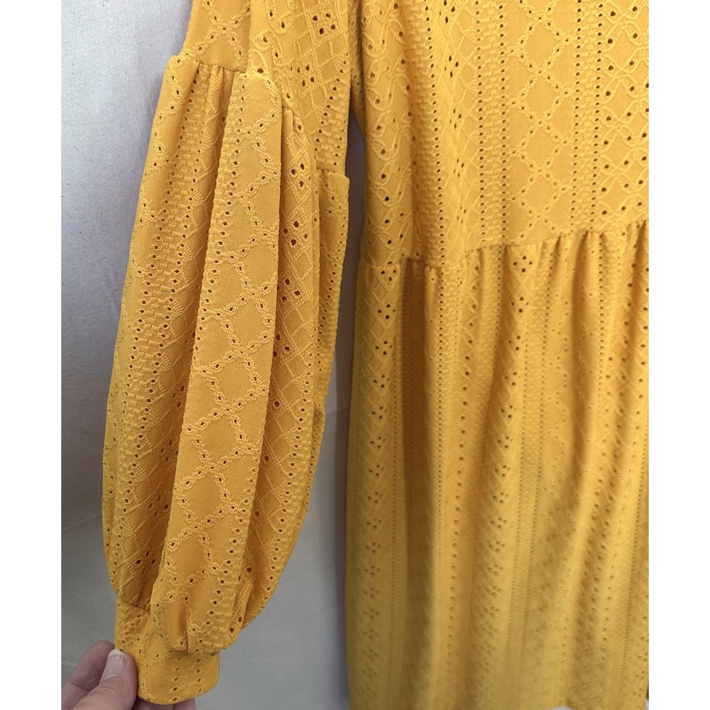 VIBE SPORTSWEAR Orange Eyelet Balloon Sleeve Midi Dress 2X Cottage Boho Romantic - Picture 3 of 8